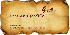 Greiner Agenór névjegykártya